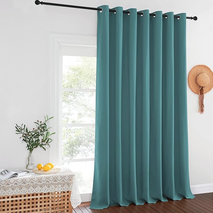NICETOWN Blackout Curtains for Sliding Glass Door Room Divider Noise Reduce Curtain Panel Portable Window Screen Sliding Partition, W100 x L102 inches, 1 Panel, Sea Teal NICETOWN