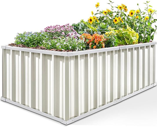 KING BIRD Raised Garden Bed 68" x 36" x 24" Heightened Galvanized Steel Metal Planter Box Outdoor for Deep-Rooted Vegetables, Flowers, Large Raised Bed Kit (Ivory) KINGBIRD