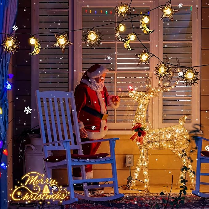 Beautyard Solar String Lights Outdoor Star Moon Sun 13Ft 153In Led Solar Powered Decorative Lights for Garden Patio Yard Trees Mothers Birthday Gifts Party (Warm White) (Star Moon Sun String Lights) Beautyard