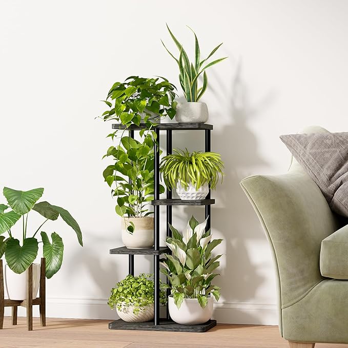 Bamworld Corner Plant Stand Indoor, 4 Tier Metal Plant Shelf for Multiple Plants, Tiered Flower Pot Stands for Patio Garden Balcony Living Room Bedroom, Black Bamworld