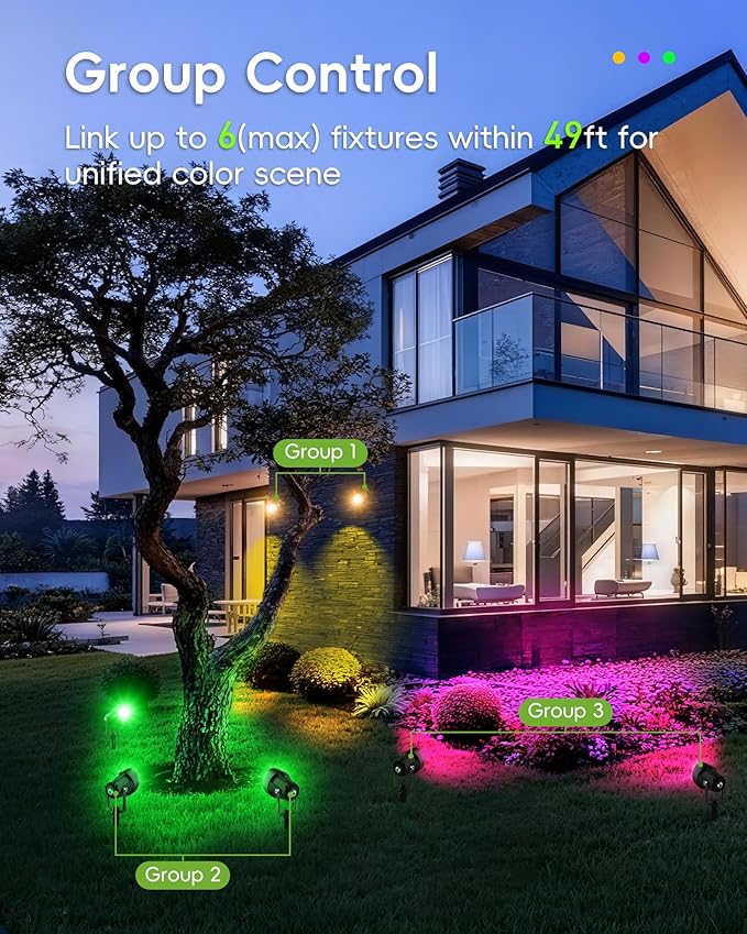 CORESLUX Smart RGBW Spot Lights Outdoor, Color Changing Warm White Landscape Lights with APP and Remote Control, Spotlight Waterproof for Garden Yard Patio Landscape, 4 Pack CORESLUX