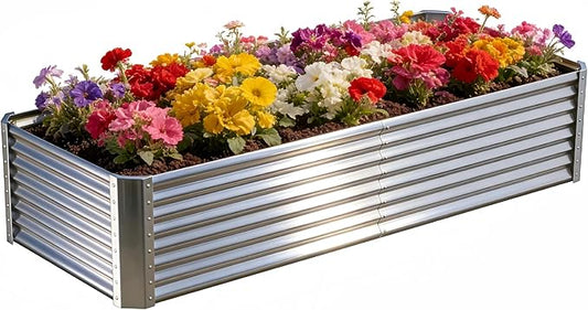 Galvanized Raised Garden Bed Kit Outdoor Patio,8x4x2ft Large Rectangular Metal Planter Boxes,Deep Root Box Planter for Gardening, Vegetables, Flowers, Herbs, 1 Pack, Silver Tegarbed