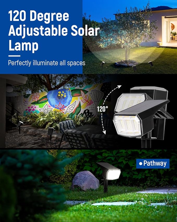 Solar Spot Lights Outdoor 63 LED 3 Lighting,Waterproof IP65 Modes Spotlights for Outside House Yard Garden Landscape Lights 4 Pack (Natural Light) AUDERWIN