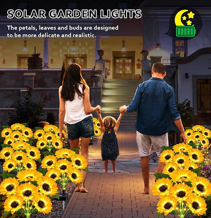 Solar Lights Outdoor Garden Decor,4 Pack with 24 Sunflower Lights,Solar Flowers Lights Waterproof,Birthday Gifts for Mom Women Grandma,Outside Decorative Stakes Light for Landscape Yard Patio Lawn EDOF
