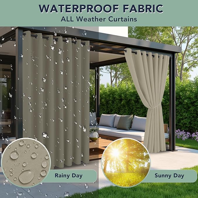 Outdoor Curtains for Patio Waterproof - 6 Panels Privacy Weatherproof Outside Curtains with Grommets for Pergola, Gazebo, Porch, Cabana, Balcony, 54 x 108 Inch, Taupe RichSets
