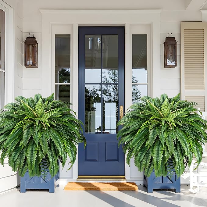 MARTINE MALL 2Pcs 48'' Fake Ferns Look Real Artificial Ferns for Outdoors, 88 Branches Large Faux Boston Fern for Outdoor Planter Realistic UV Resistant Hanging Artificial Fake Plants for Porch Patio MARTINEMALL