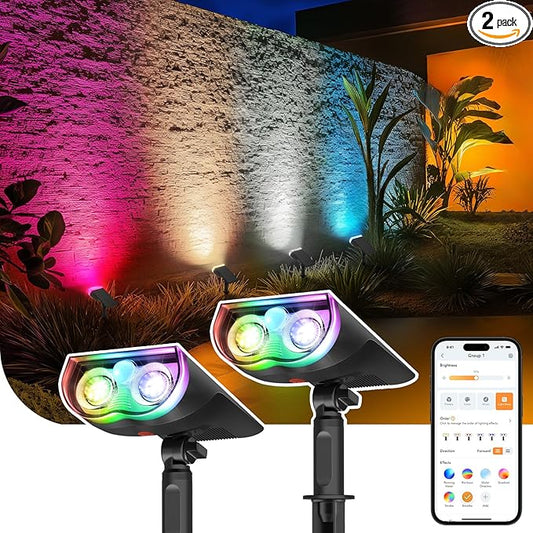 Linkind Smart Solar Lights Outdoor SL5 with Motion Sensor, APP Control Color Changing Solar Spot Lights Outdoor, St. Patrick's Day Decorations, IP65 Landscape Lighting for Yard, Garden, Path(2 Pack) Linkind