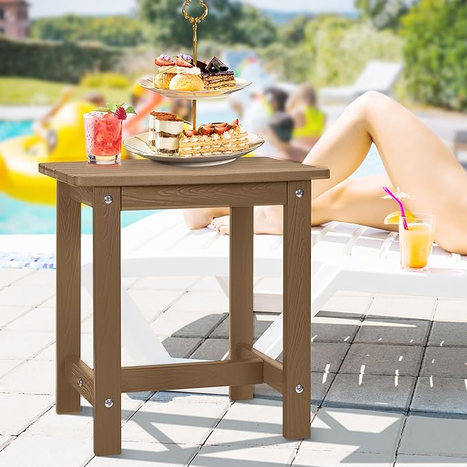 Y&M Outdoor Side Table, HIPS Adirondack Small Single Table, Waterproof Square Outside Table, Balcony Modern End Tables for Patio, Pool, Beach, Porch, Deck, Indoor or Outdoor Use (Brown, 2 Pack) YM