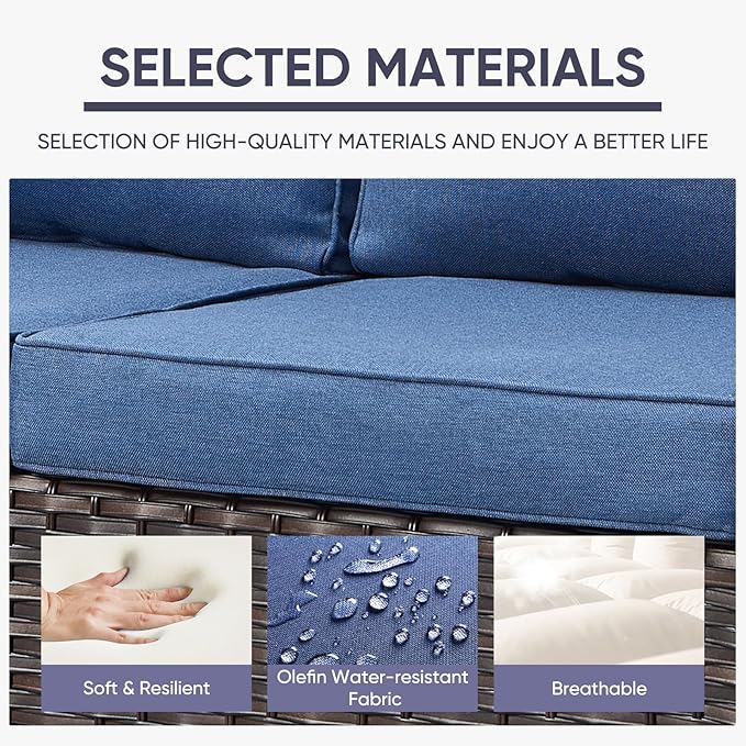 Belord 7 Pieces Patio Furniture Set with Fire Pit Table: Wicker Patio Conversation Set with Outdoor Swivel Glider Rocker Patio Couch Metal Side Table, All Weather Grey Rattan Belord