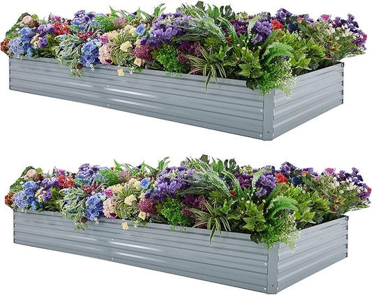 8x4x1ft(2 Pack) Galvanized Raised Garden Bed,Outdoor Planter Box Metal Patio Kit Planting Bed for Vegetables Flowers Herb,Grey Foxlang