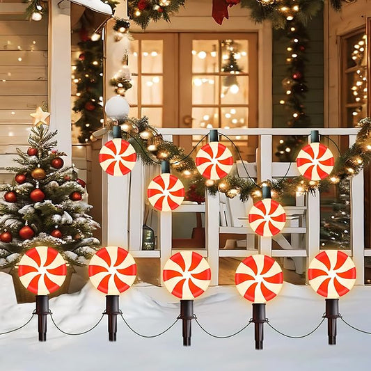 Ultimate Unicorn Christmas Lollipop Pathway Lights for Garden Christmas Decoration Red, 10 LED Peppermint String Lights with Stakes for Outdoor Sidewalk Pathway Rooftop Lawn Garden UltimateUnicorn