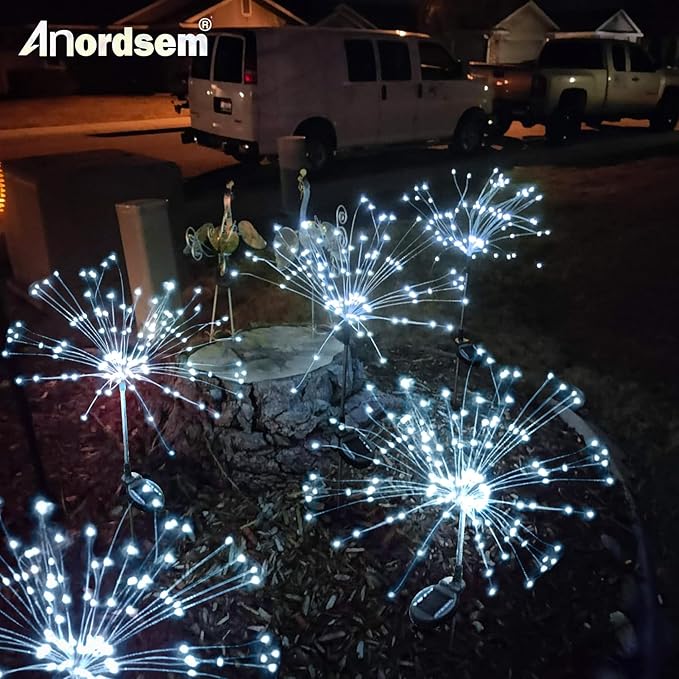 Anordsem Solar Garden Lights Outdoor: Fireworks Light Waterproof for Yard Outside - LED Starburst White Lighting Patio Path Decor 6 Pack - Gardening Gifts for Women Mom Homeowner Anordsem