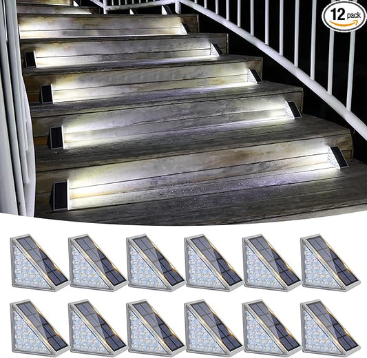 VOLISUN Solar Stair Lights 12 Pack, Solar Step Lights Waterproof IP67, Outdoor Step Light with 13 LEDs, Outdoor Lighting Decor for Yard Stair, Patio, Front Door, Front Porch and Deck(Cool White) VOLISUN