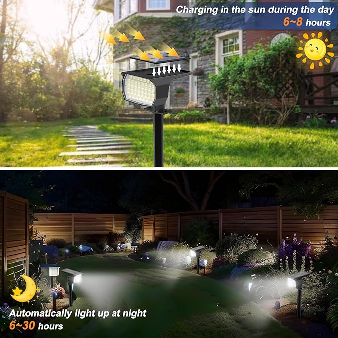 Solar Spot Lights Outdoor Waterproof IP65, 2 Pack Landscape Spotlights with 46 LEDs, 3 Modes Auto On/Off Solar Powered Flood Lights for Outside Pathway, Yard, Garden, Walkway (Cool White) WENATY