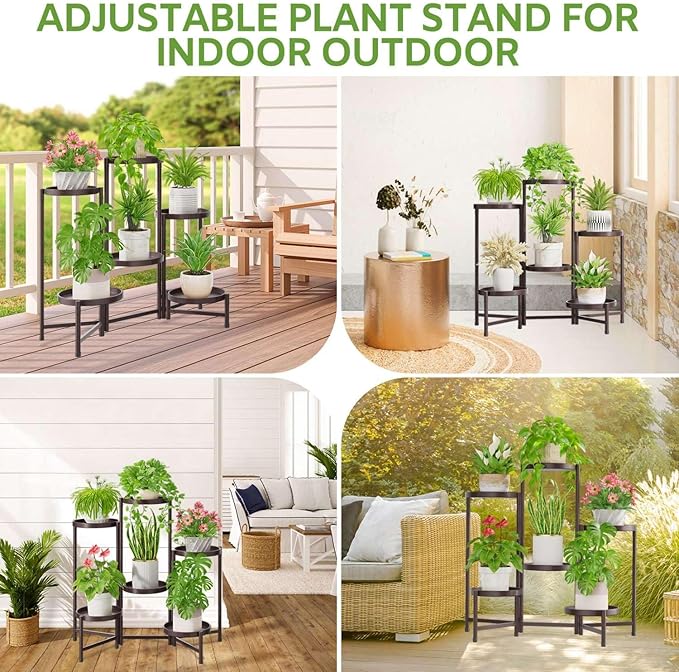 iDavosic.ly 6 Tier Large Plant Stand Indoor, 10 Inch Wide Tall Corner Metal Plant Stands Outdoor for Multiple Plants, Folding Tiered Flower Display Holder Rack Shelf, Violet Bronze iDavosicly