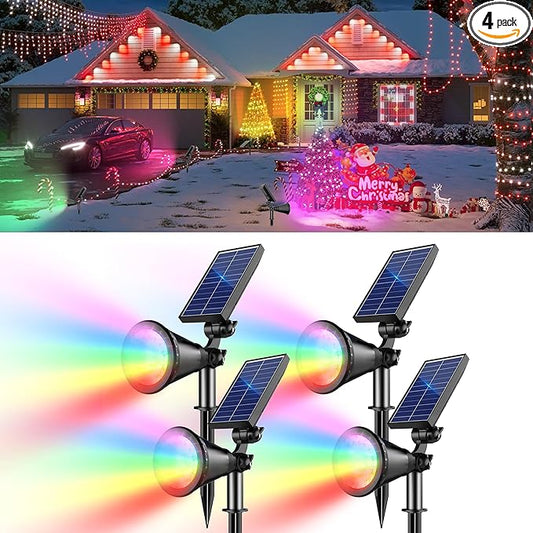 RGB Halloween Solar Lights Outdoor, 2 Modes Solar Spotlights Outdoor Waterproof, Adjustable Solar Color Changing Lights for Yard Garden Holiday Christmas Decorations- 4 Pack (Multicolor) Rootora