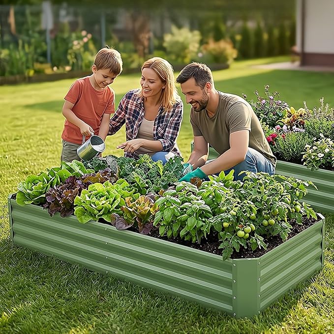INNO STAGE Galvanized Raised Garden Bed Kit, 6x3x1FT Metal Raised Garden Beds for Vegetables, Rust-Resistant & Easy Assembly, Outdoor Raised Beds for Gardening, Flowers, Herbs (Green) INNOSTAGE