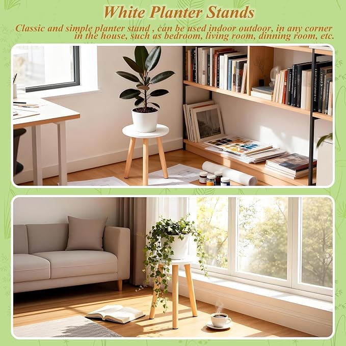 Plant Stand Indoor/Outdoor for Plants,Wood White Planter Stands Holder Mid Century Pedestal Shelf,Sturdy Short Flower Rack Boho Short Plant Table 15.7"Tall Wooden Plants Stool for Garden,Patio Home