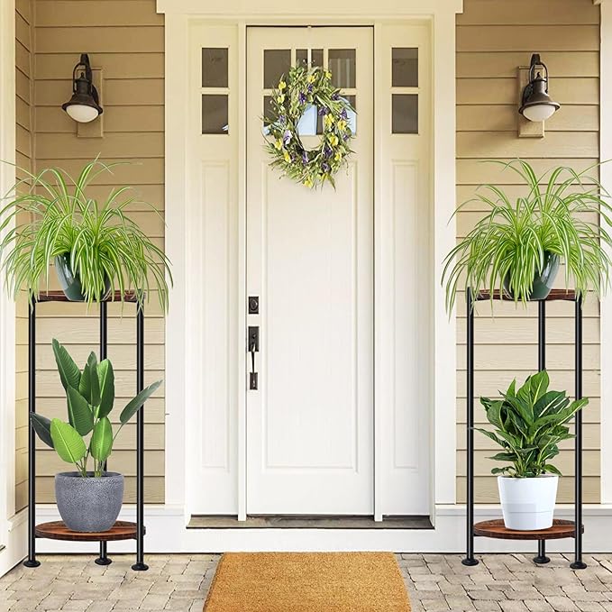 2-Pack Plant Stand Indoor Outdoor, 30'' Tall Plant Stands for Indoor Plants, Heavy Duty Indoor Plant Shelf, 2 Tier Flower Stand for Living Room, Balcony, Deck(Brown) Lilybud--lily