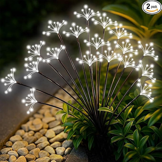 Solar Garden Lights 2 Pack Waterproof Solar Swaying Starburst Light Outdoor Lights for Yard Patio Walkway Pathway Party Wedding Christmas Decoration, White Yaafen