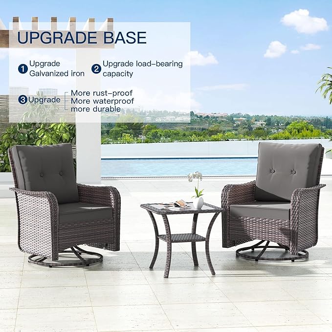 Kullavik 9 Pieces Outdoor Patio Furniture Set,PE Wicker Rattan Sectional Sofa Patio Conversation Sets with Swivel Rocking Chairs Set,Grey KULLAVIK