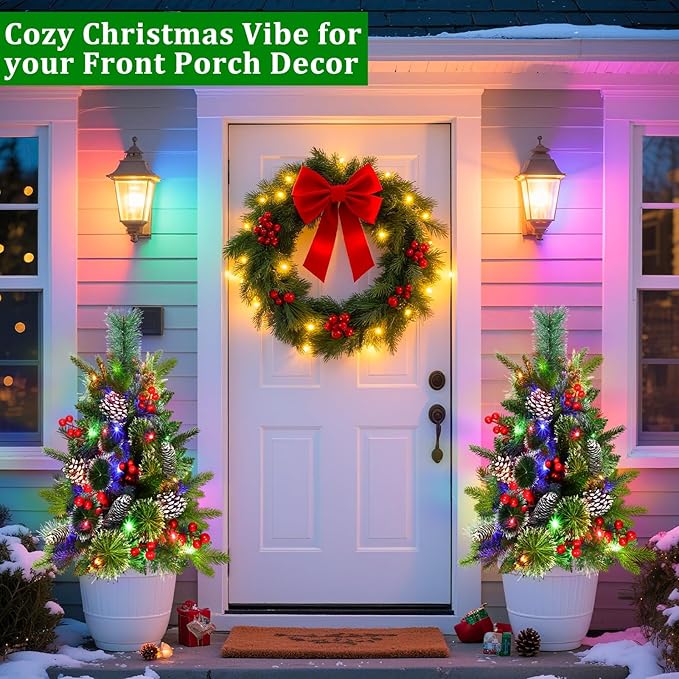 2 Pack Outdoor Christmas Tree Urn Fillers with 8 Modes Timer, 40 Warm & Colorful Change Lights, Pinecones Red Berries Decorations, Battery Operated for Holiday Planters Yard Porch Pathway Xmas Decor Grandeal
