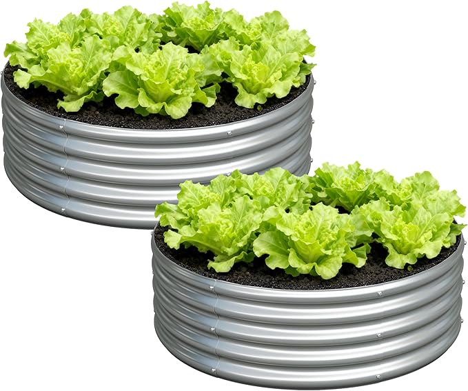 3x3x1ft(2 Pack) Galvanized Round Raised Garden Bed,Outdoor Planter Box Metal Patio Kit Planting Bed for Vegetables Flowers Herb,Silver Foxlang