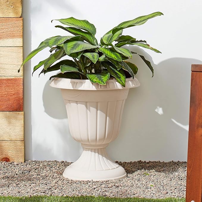 Arcadia Garden Products PL00BG Classic Traditional Plastic Urn Planter, 16” x 18”, Beige Rootora