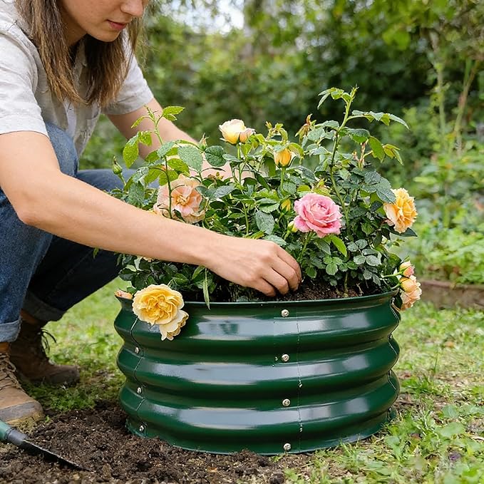 GARDMAX 2x2x1FT Galvanized Round Raised Garden Bed Kit, Metal Planter Boxes Outdoor with Easy Assembly, Large Garden Bed for Vegetables, Fruits, Flower, Herbs Dark Green ChooseGardmaxforbetterlife