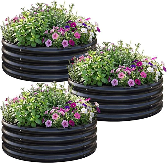 AHEONLAR 3 Pack 2x2x1 ft Round Galvanized Raised Garden Bed Kit Round Metal Flower Box Large Planter Raised Beds Outdoor Garden for Planting,Fruit,Herb Black AHEONLAR
