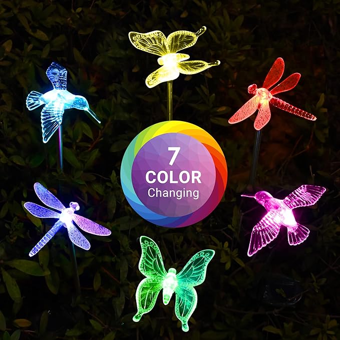 SOLPEX Solar Garden Lights, 6 Pack Solar Butterfly Lights Outdoor Decorations, Multi-Color Changing LED Light Stakes, Yard for Garden, Patio & Lawn, Bird Solpex