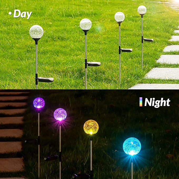 SOLPEX Solar Garden Lights 6 Pack, Solar Lights Outdoor Decorative, Solar Globe Lights Outdoor Waterproof for Yard and Garden, Multi-Color Changing Cracked Glass Ball LED Lights Solpex