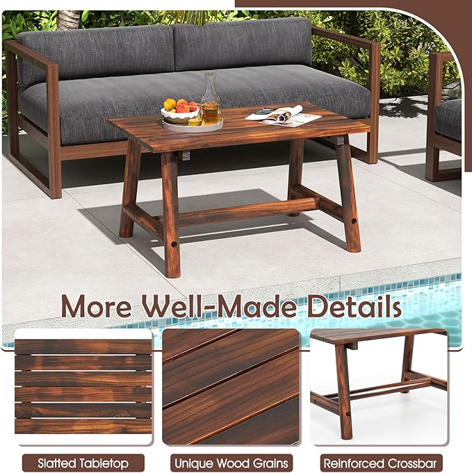 Tangkula Outdoor Coffee Table, Solid Wood Patio Desk with Slatted Tabletop, Rectangle Side Table for Garden Lawn Porch Balcony Poolside Living Room TANGKULA