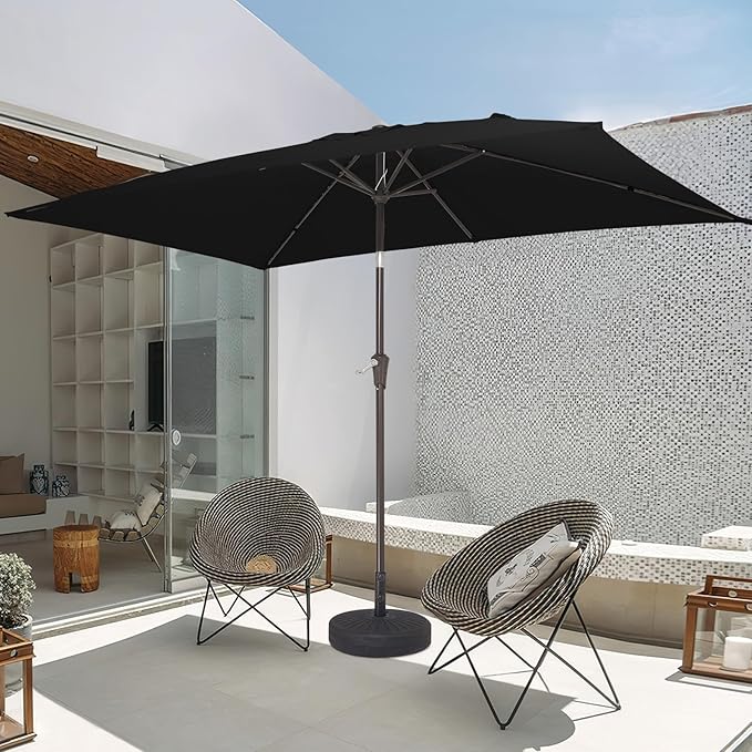 JEAREY 6.5x10 ft Rectangular Patio Umbrellas Rectangle Outdoor Umbrella with Push Button Tilt and Crank, Market Table Umbrella 6 Sturdy Ribs UV Protection for Poolside Garden Backyard Deck, Black JEAREYOutdoorsCollection