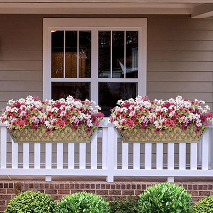 2 Pack 24 Inch Window Boxes Planters Railing Planter Box with Adjustable Brackets for Porch Fence Patio Balcony Hanging Flower Baskets with Coco Liners for Outdoor Garden Decor - Dark Grey KarlliuHOMEGARDEN
