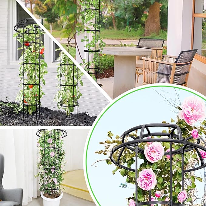 2-Pack 77-Inch Garden Trellis for Climbing Plants,Heavy-Duty Metal Obelisk with Mushroom Top,Stable Support for Potted Clematis,Tomato,Cucumber,Rose,Pea & Vine TCBWFY