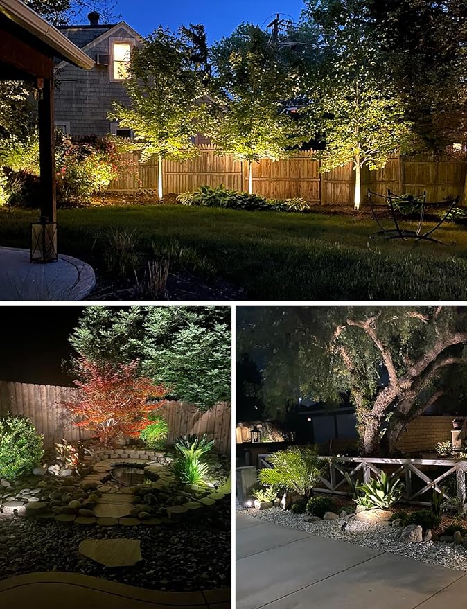 SUNVIE 12W Low Voltage LED Landscape Lights with Connectors, Outdoor 12V Super Warm White (900LM) Waterproof Garden Pathway Lights Wall Tree Flag Spotlights with Spike Stand (12 Pack with Connector) SUNVIE