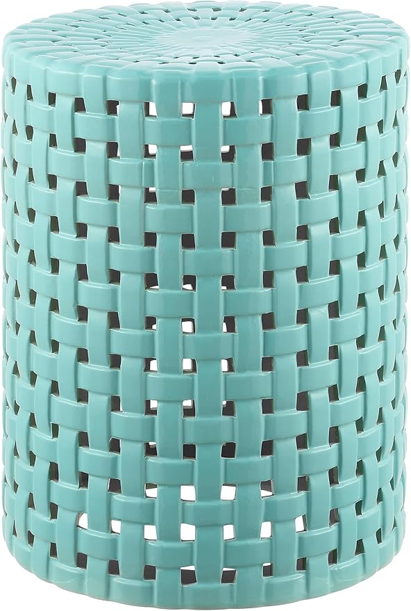 SAFAVIEH Home Collection Sayre Robins Egg Blue Ceramic 18-inch Decorative Accent Garden Stool for Living Room, Bathroom, Patio, Side Table, Plant Stand (Fully Assembled) SAFAVIEH
