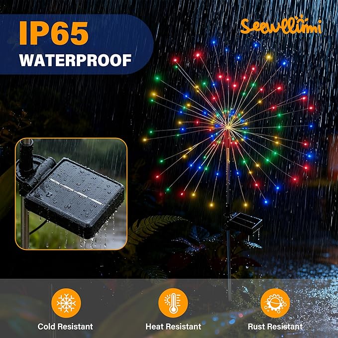 Solar Garden Lights Outdoor Decorative, 2pack 120 LED Firework Lights Waterproof，Solar Fairy Lights for Outside,Garden,Yard, Patio,Pathway,Flowerbed,Party(Multicolor) Rootora