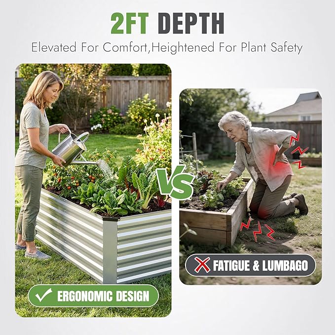 INNO STAGE 4x2x2ft Galvanized Raised Garden Bed, Raised Garden Bed Kit-Metal Planter Box Outdoor, Planting for Vegetables, Fruits, Herbs, Flowers, Silver INNOSTAGE