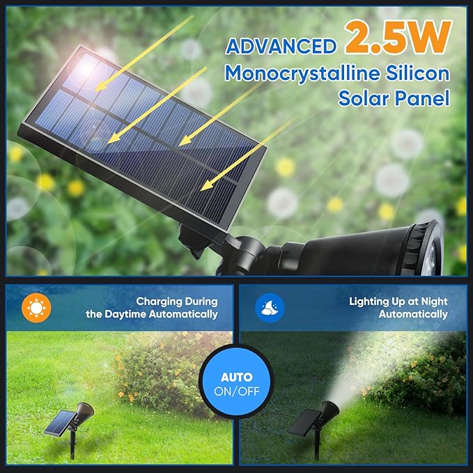 KEV Solar Spot Lights Outdoor,18 LEDs Solar Flood Lights with 2 Modes &Adjustable &IPX65 Waterproof,Solar Spotlight for Driveway/Backyard/Patio Landscape/Tree/Garage(Cool White, 1 Pack) KEV