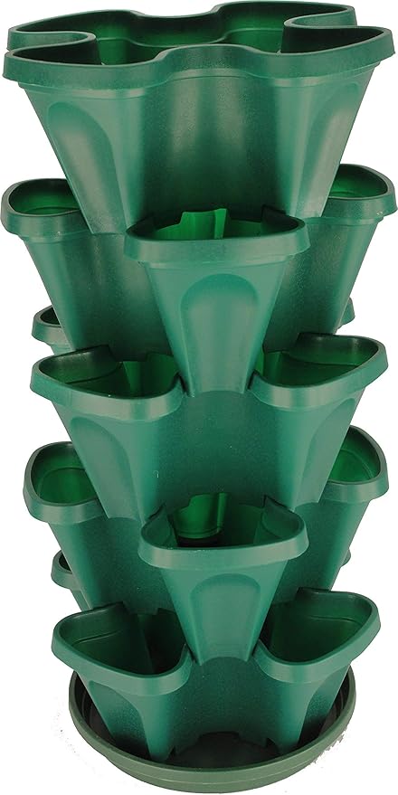 Mr. Stacky 1305-HG 5-Tier Stackable Strawberry, Herb, Flower, & Vegetable Planter - Vertical Gardening Indoor / Outdoor Stacking Garden Pots Hunter Green, 22.5 Quarts Mr.+Stacky