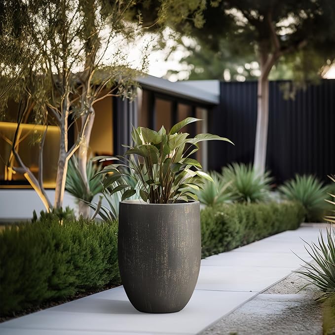 Kante Tall Concrete Planter, 21.7-Inch Height Antique Bronze Large Indoor Outdoor Plant Pot with Drainage Hole for Patio Garden Home, Modern Decor for Flowers and Tree Kante