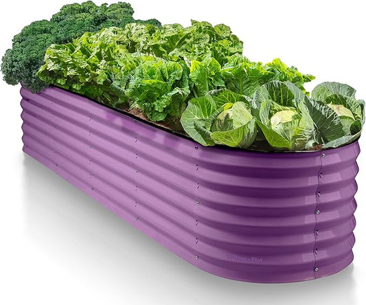 9-in-1 Galvanized Steel Raised Garden Bed // 8×2×1.5 ft Modular Planter for Gardening, Vegetables, Flowers // 18" Tall Metal Raised Garden Beds Outdoor (Purple) // Patented Design Planter Box PlantPlot