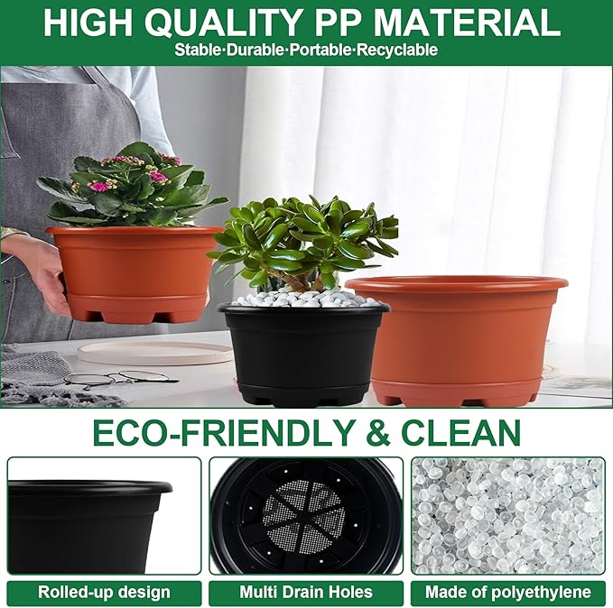 Outdoor Flower Pots 5 Packs 13 inch pots for Plants Modern Decorative Garden Pot with Saucer, Lightweight Large Resin Planters for Indoor Plants,Decorative Resin Plant pots KPUVX
