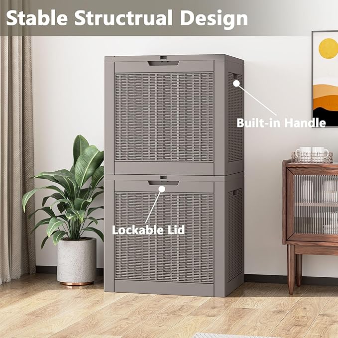 Outdoor Storage Box, Resin Deck Boxes Indoor and outdoor, Waterproof Storage Box Lockable Lid (Grey, 35 Gallon-2 Pack) NBYSGO