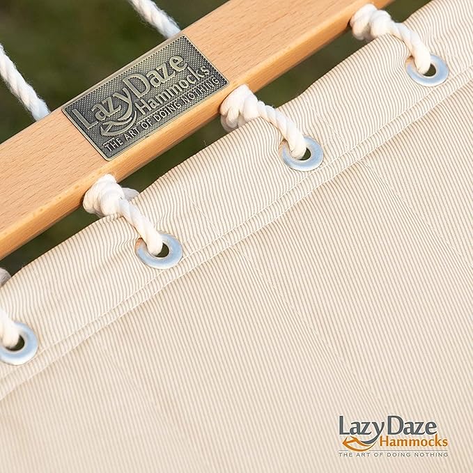 Lazy Daze Hammocks 12 FT Double Quilted Fabric Hammock with Spreader Bar and Detachable Pillow, 2 Person Hammock for Outdoor Patio Backyard Poolside, 450lbs Weight Capacity, Natural LazyDazeHammocks