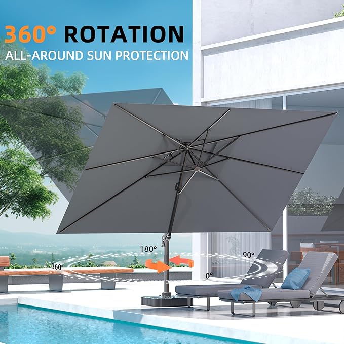 9' X 12' Cantilever Outdoor Patio Umbrellas Double Top Large Rectangle Umbrella Heavy Duty 360°Rotation Offset Umbrella for Garden Deck Pool Patio,Grey ORYNTREX
