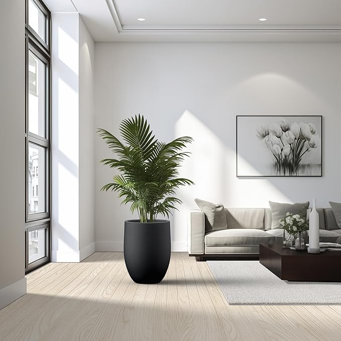 Kante 21.7 Inch Tall Concrete Planter, Large Indoor Outdoor Plant Pot with Drainage, Smooth Black Finish with Painted Interior, Ideal for Porch, Home, Garden, Patio Kante