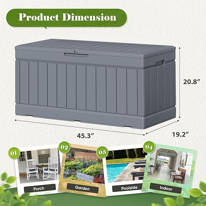 Flamaker Outdoor Storage Box 80 Gallon Resin Waterproof Deck Box Delivery Box with Wood Texture Large Storage Bin for Patio Cushions, (Grey) Flamaker